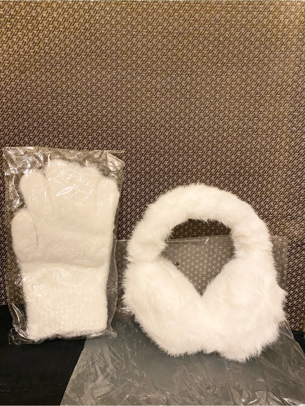 White Plush Fuzzy Earmuffs & Gloves Set NWT